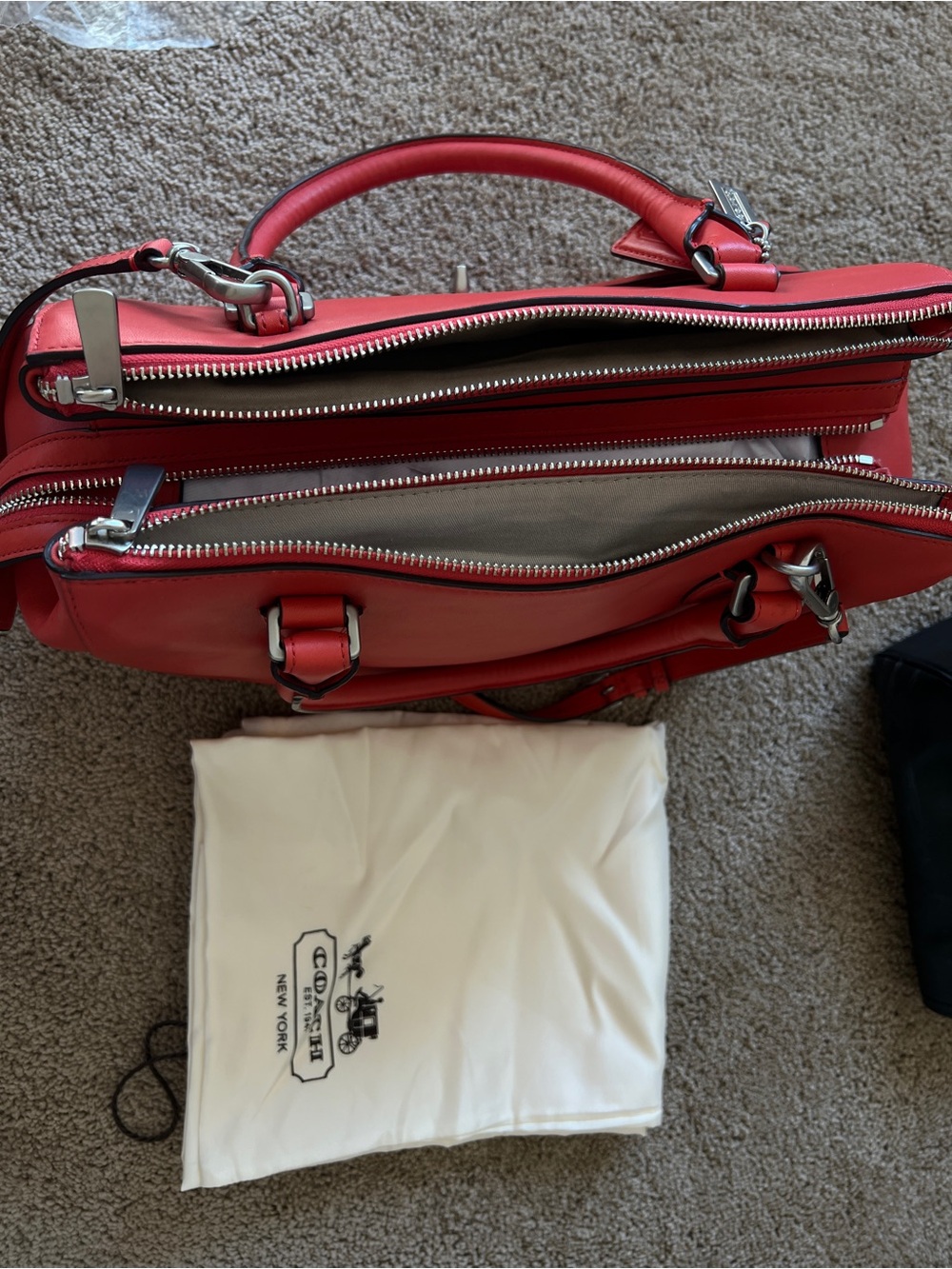 Coach Red Leather Shoulder Satchel with Turn-Lock - Picture 2 of 5